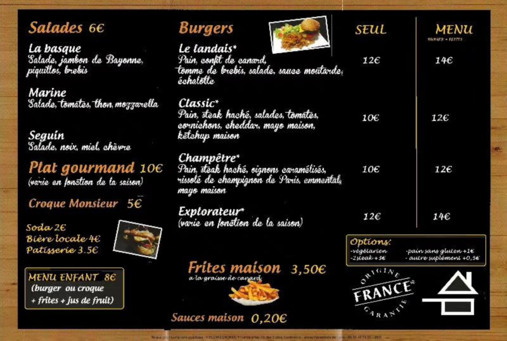 menu de la vadrouille gourmande